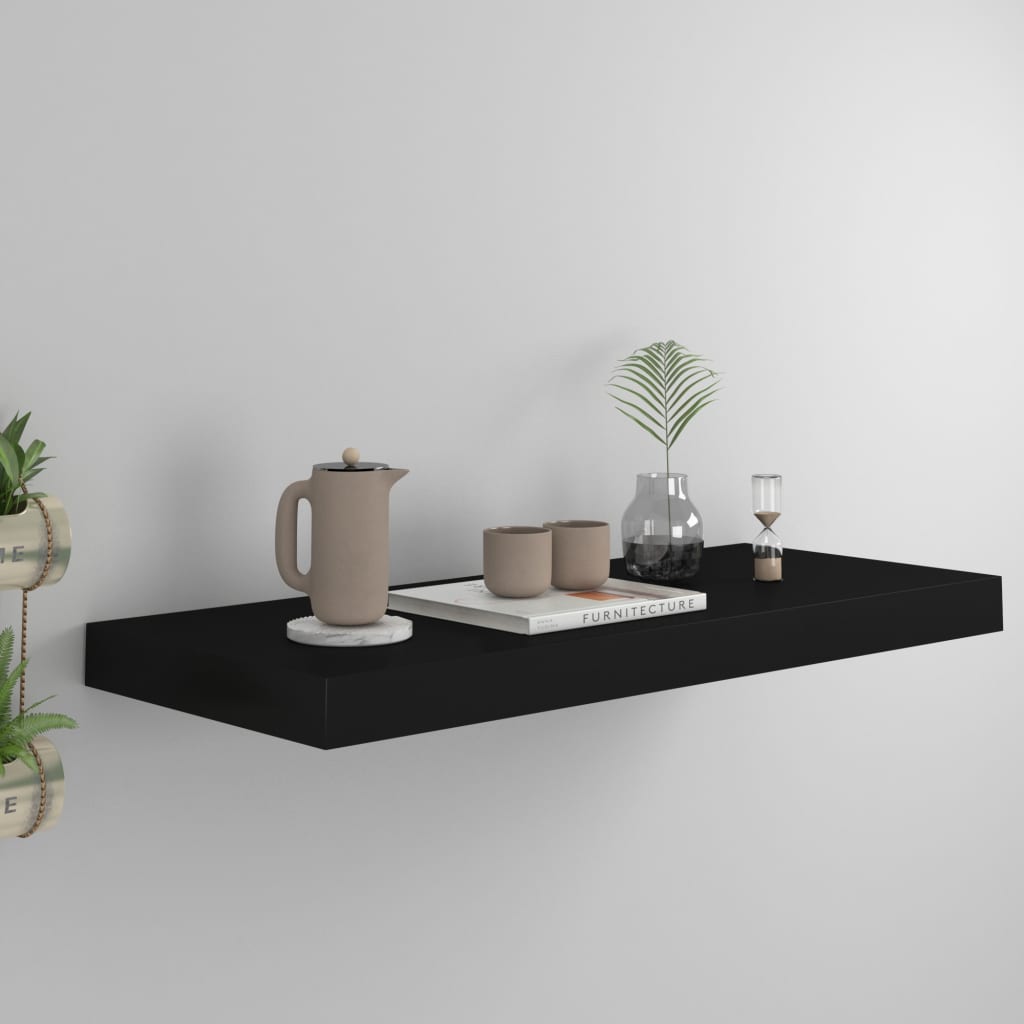Raft de perete suspendat, negru, 60x23,5x3,8 cm, MDF