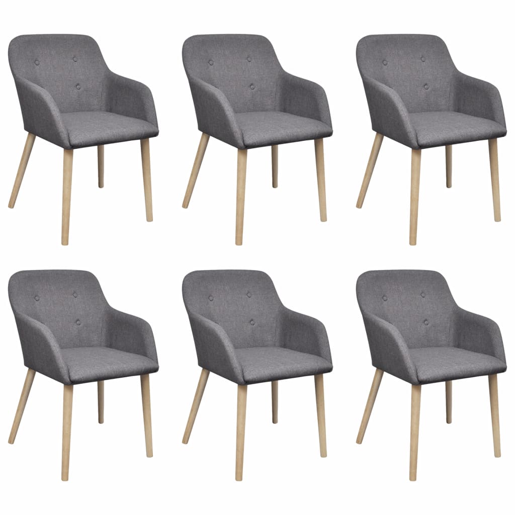 Scaune bucătărie 6 buc, gri deschis, textil &amp; lemn stejar masiv