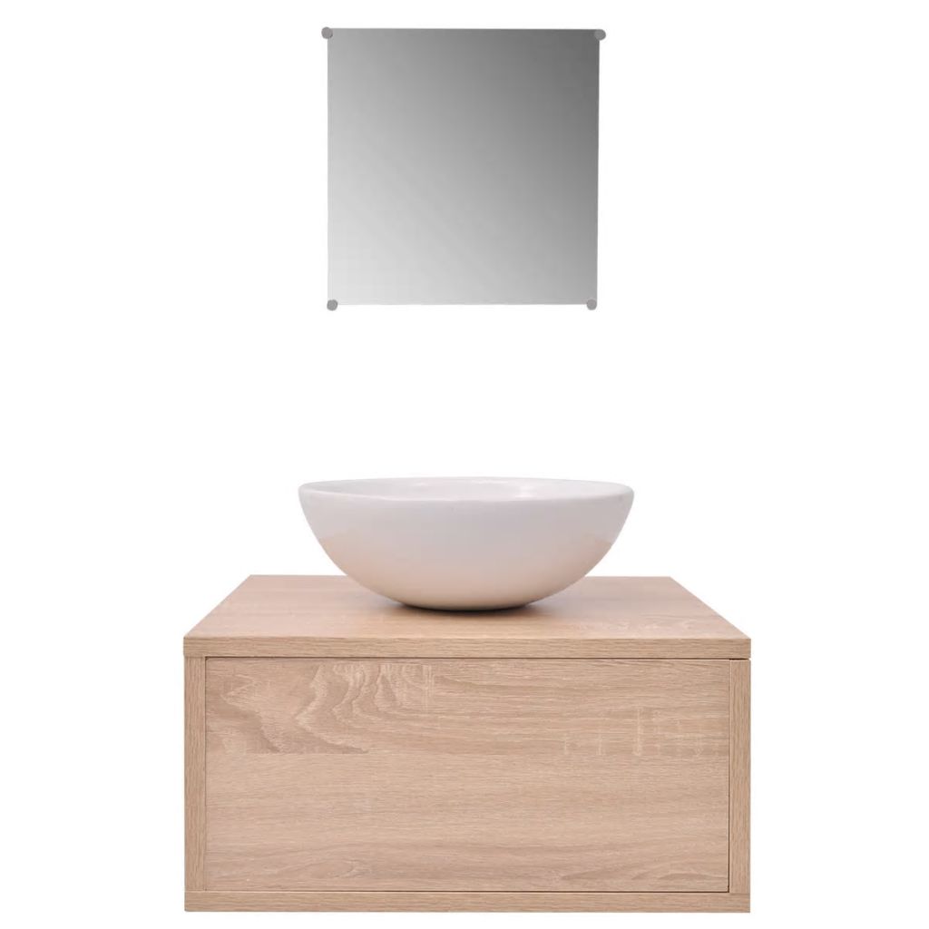Set mobilier baie format din 3 piese cu chiuvetă inclusă, Bej, [3],https:mobideco.ro