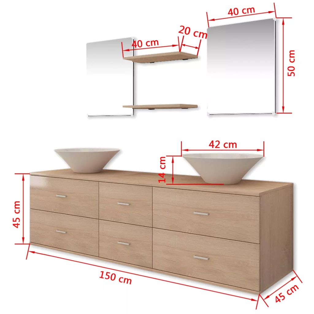 Set mobilier baie format din 7 piese cu chiuvete incluse, Bej, [10],https:mobideco.ro