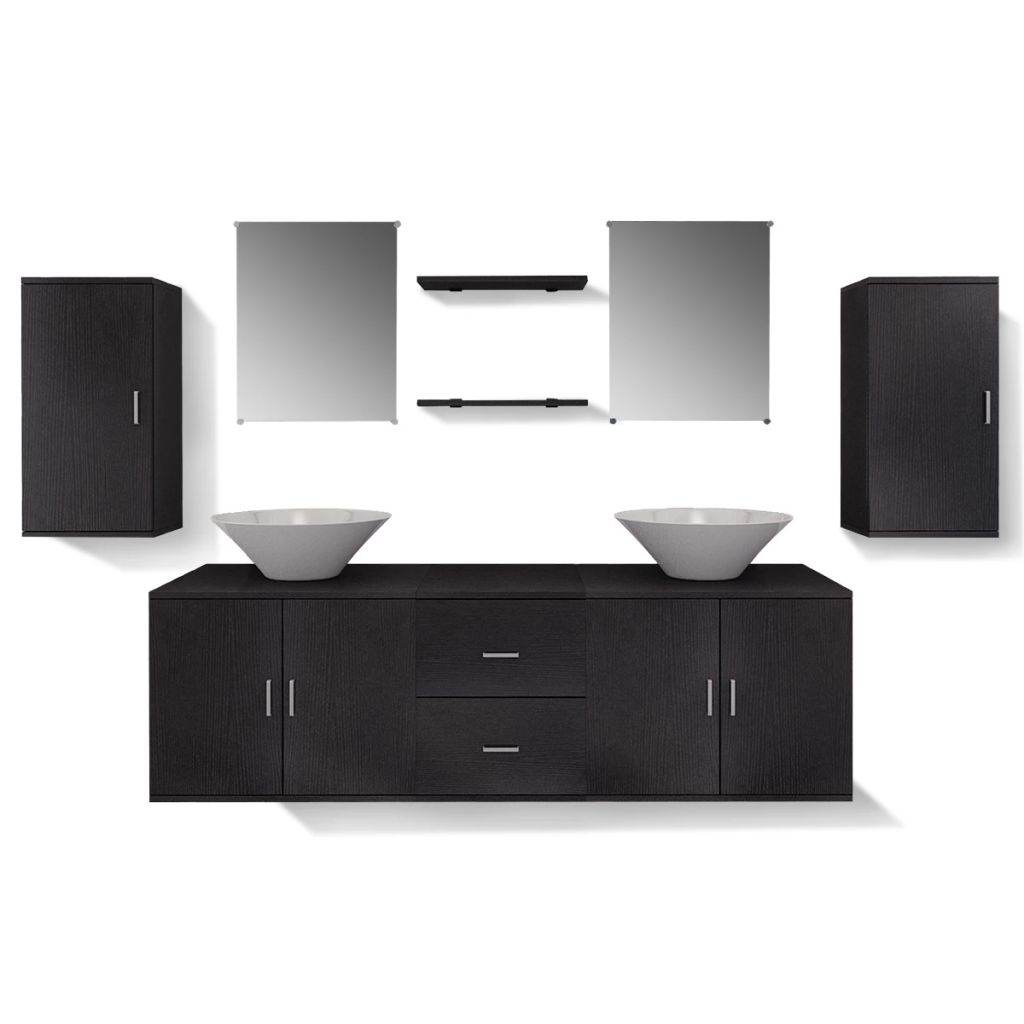 Set mobilier baie format din 9 piese cu chiuvete incluse, Negru, [5],https:mobideco.ro