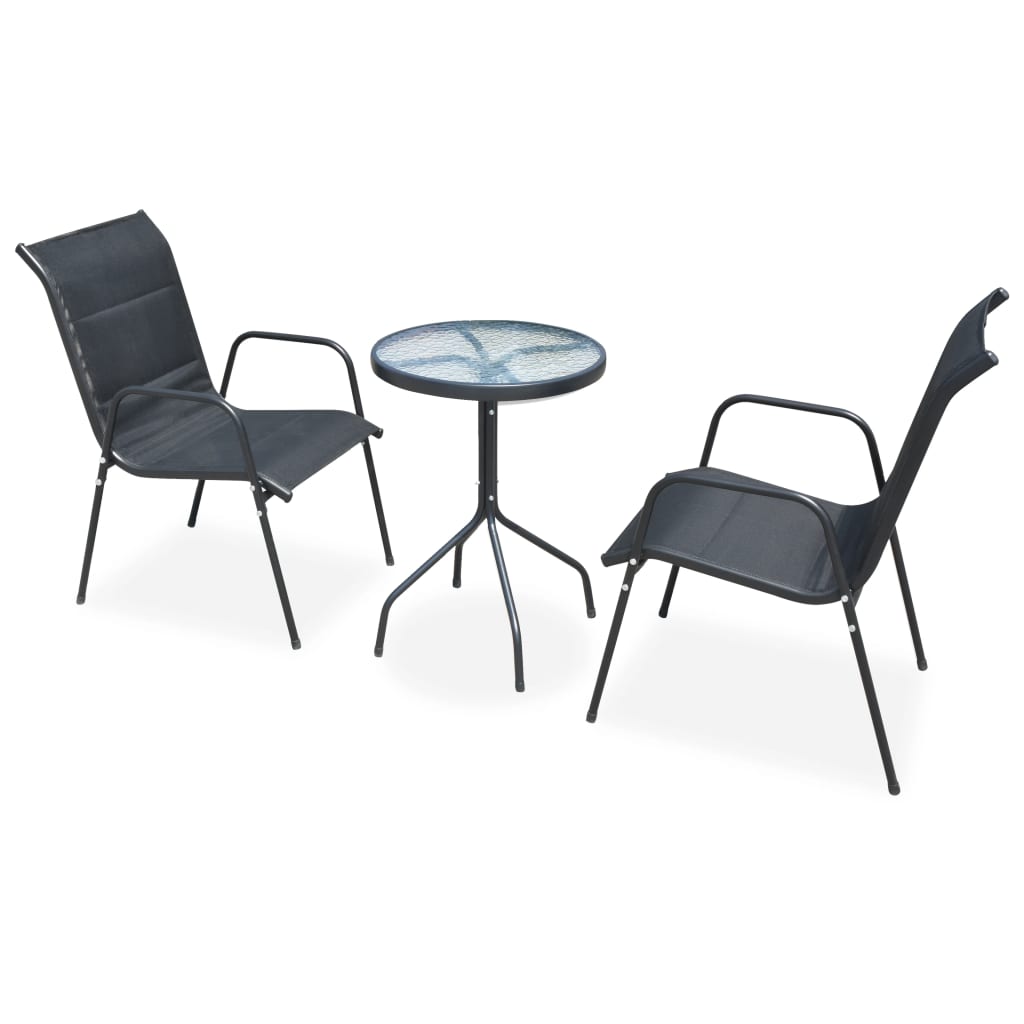 Set mobilier bistro, 3 piese, negru, oțel