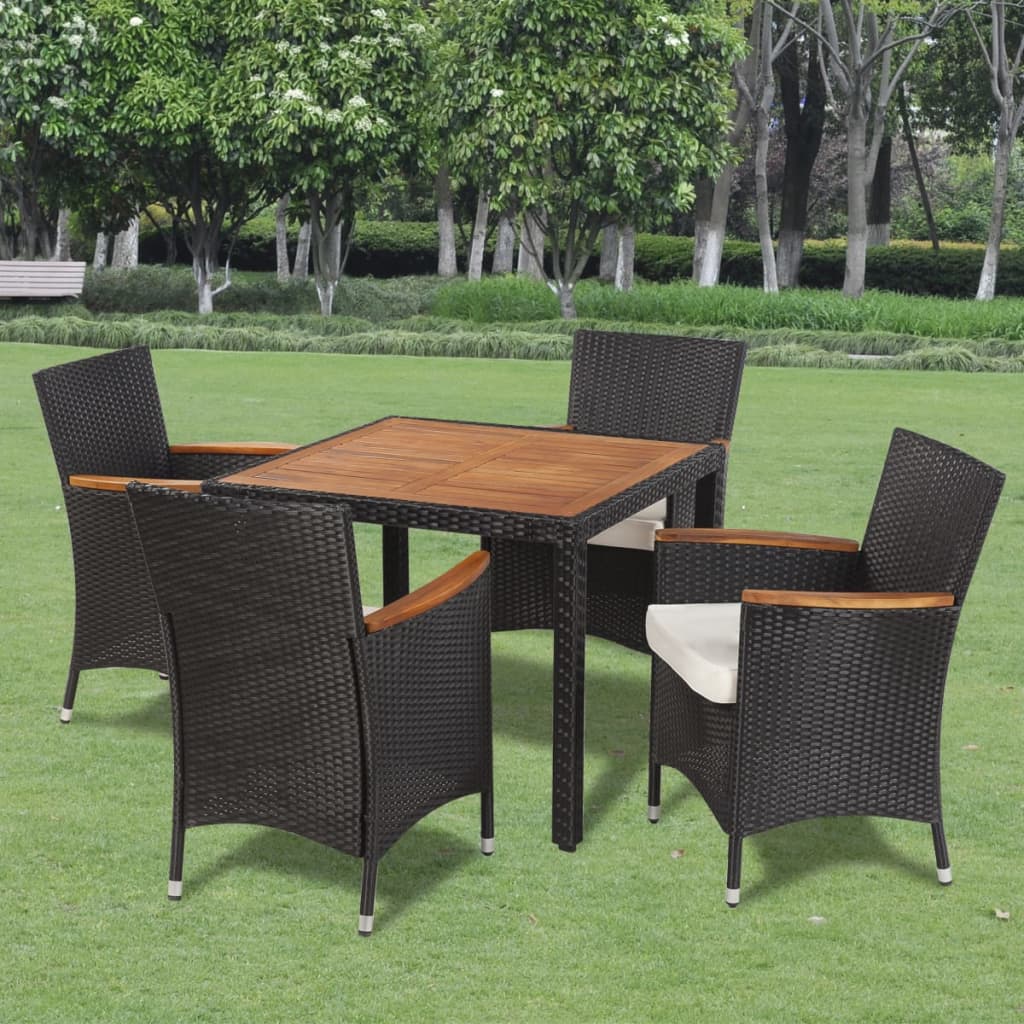 Set mobilier de exterior cu perne, 5 piese, negru, poliratan