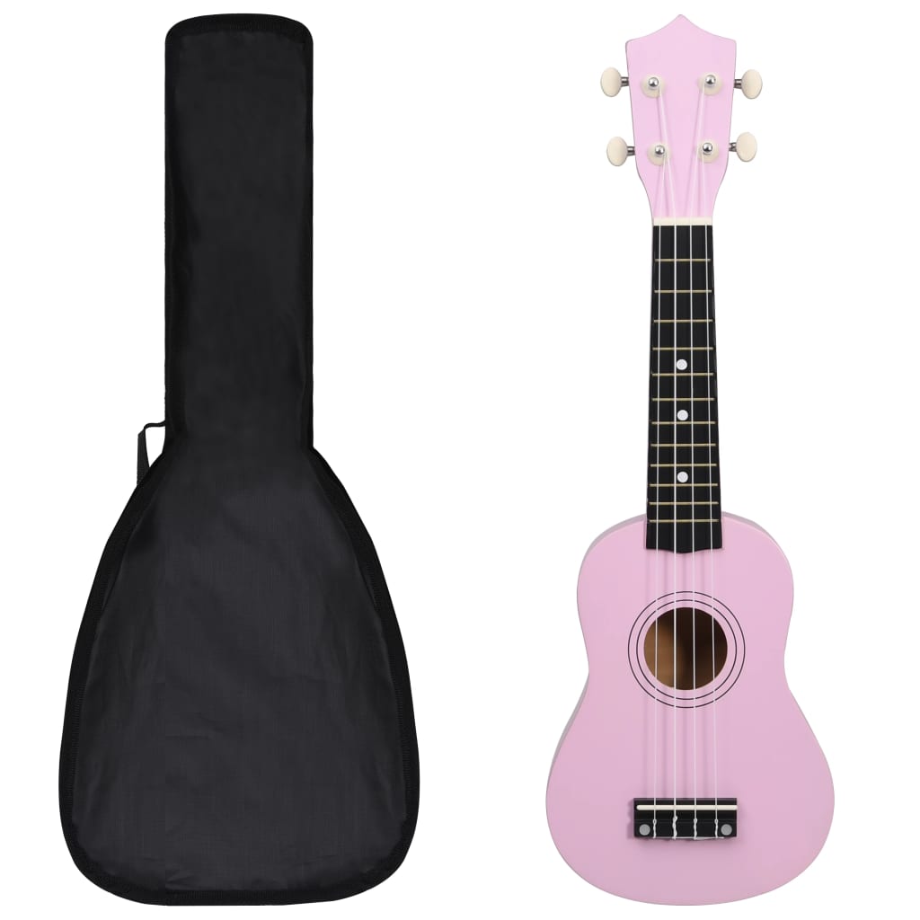 Set ukulele soprano, cu husă, pentru copii, roz, 21"