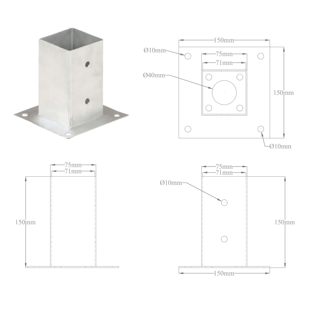Suporți stâlp, 4 buc., metal galvanizat, 71 mm, [9],https:mobideco.ro