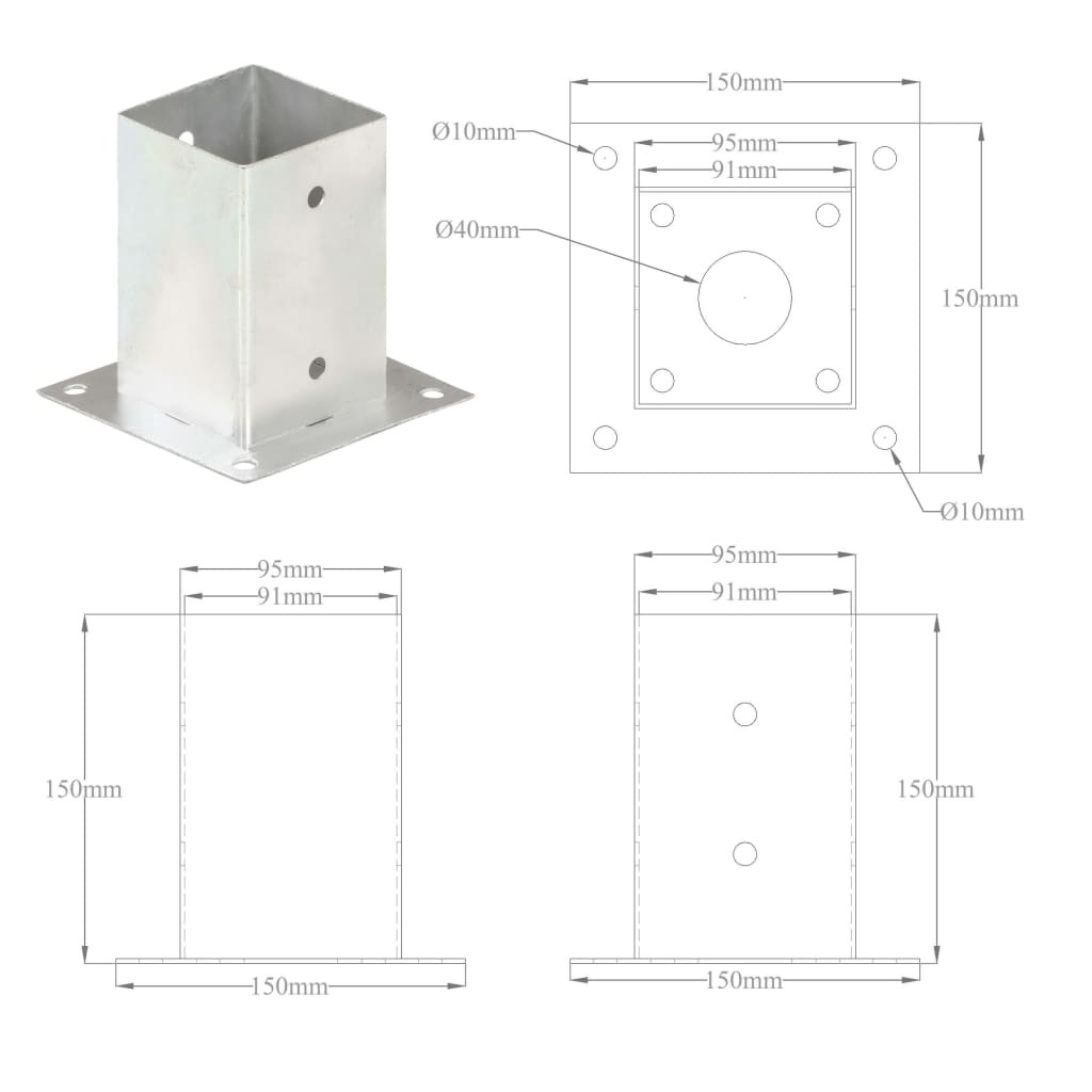 Suporți stâlp, 4 buc., metal galvanizat, 91 mm, [9],https:mobideco.ro