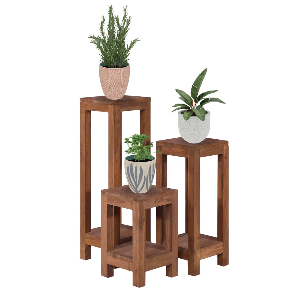 Suporturi de plante, 3 piese, lemn masiv de tec