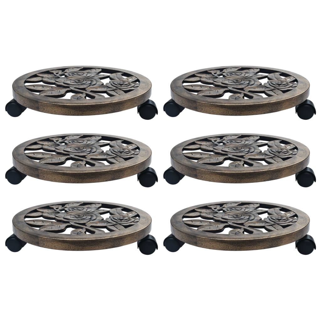 Suporturi de plante cu role, 6 buc., bronz, 38 cm, plastic