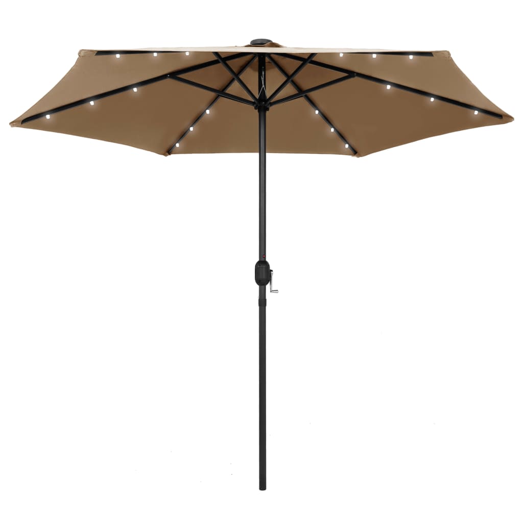 Umbrelă de soare cu LED și stâlp aluminiu, gri taupe, 270 cm