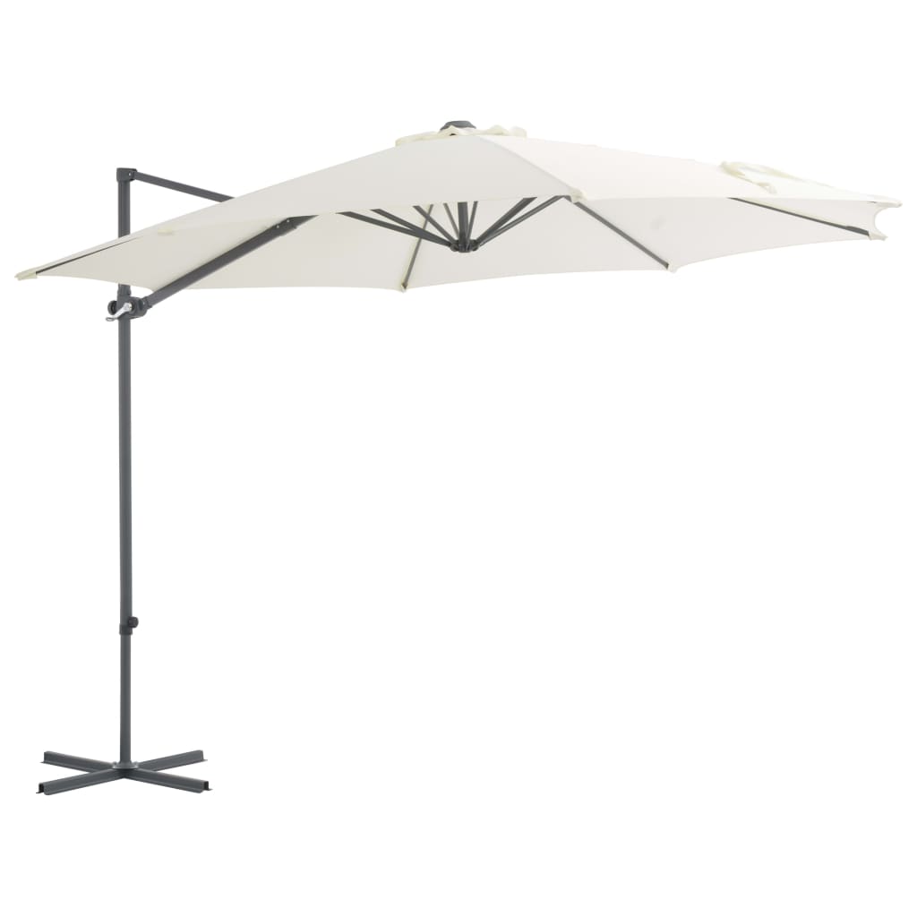Umbrelă suspendată cu stâlp din oțel, nisipiu, 300 cm
