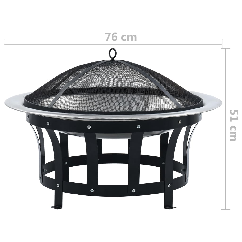 Vatră de foc de exterior cu grătar, 76 cm, oțel inoxidabil, [11],https:mobideco.ro