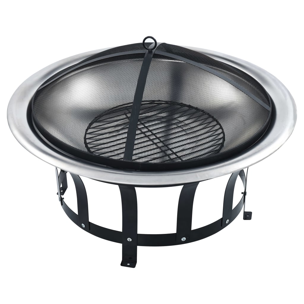 Vatră de foc de exterior cu grătar, 76 cm, oțel inoxidabil, [3],https:mobideco.ro