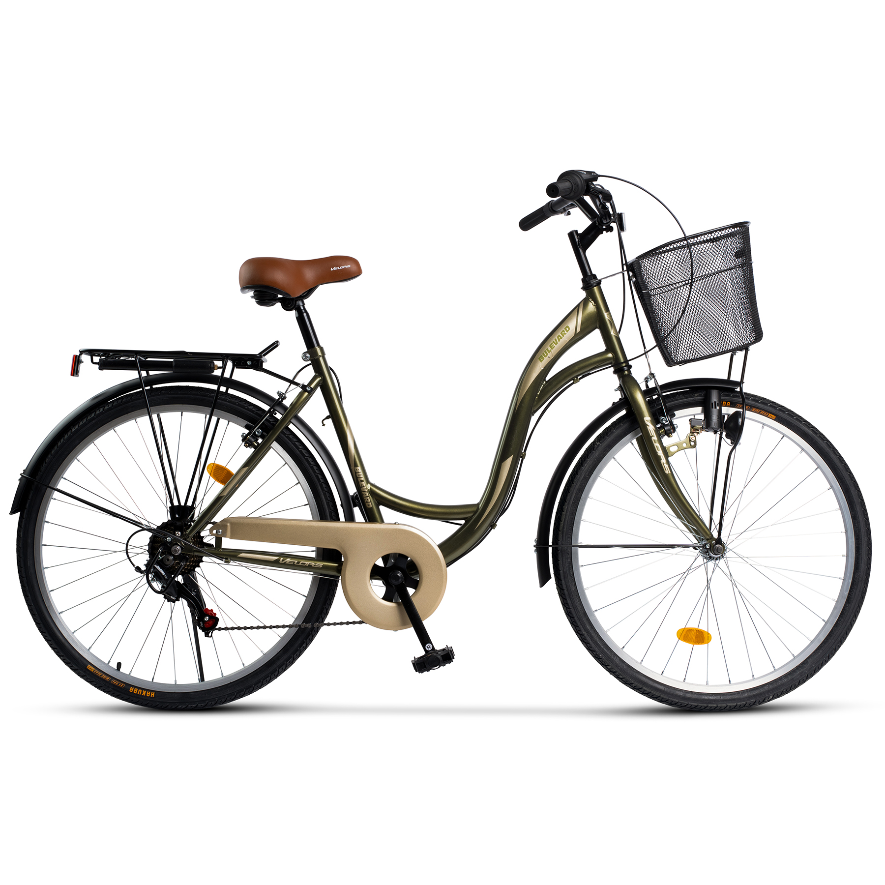 VELORS Bicicleta city, 7 viteze, roti 26 inch, frane v-brake, v2636a velors bulevard, echipare shimano, cadru verde cu design