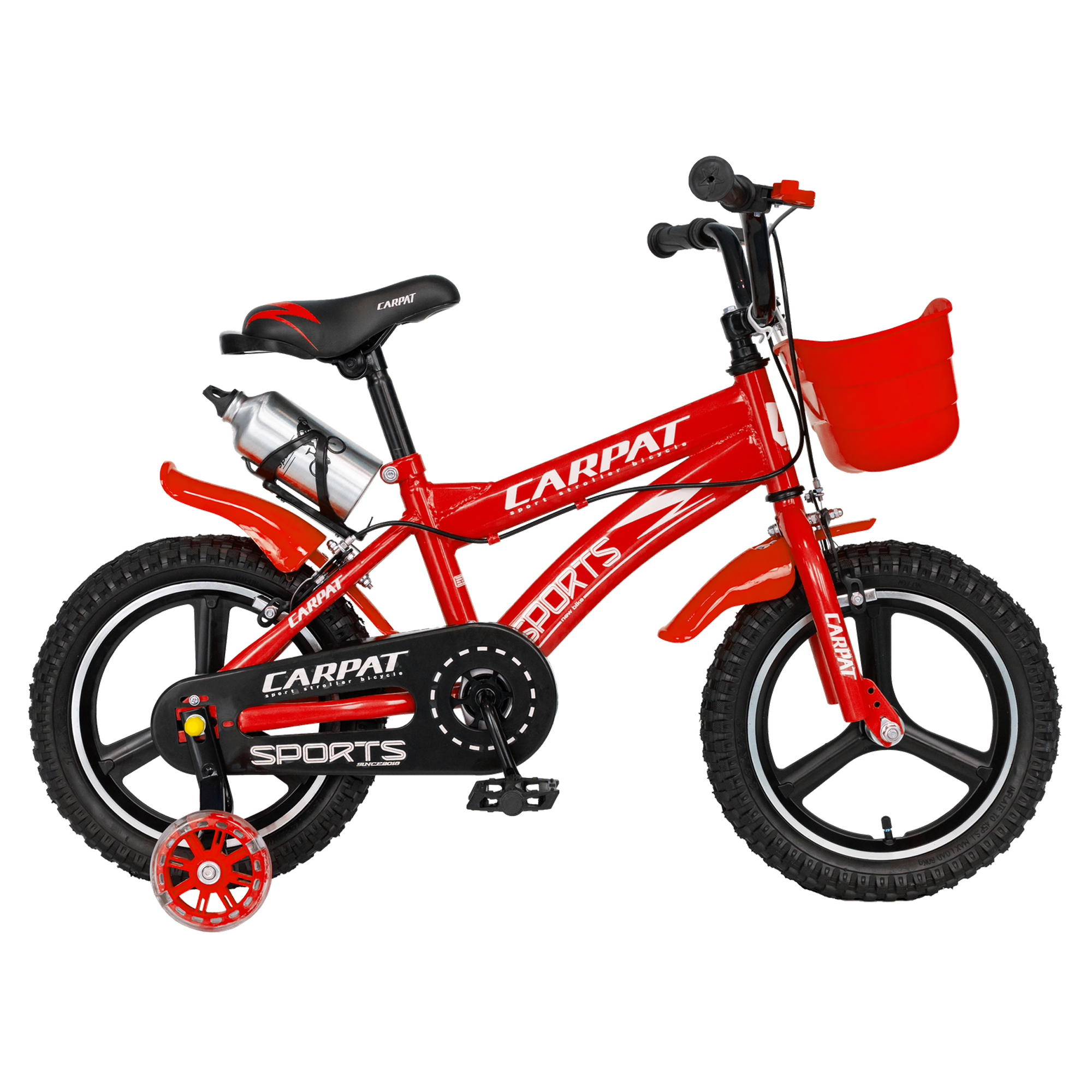 CARPAT Bicicleta copii 4-6 ani, roti 16 inch din magneziu, frane c-brake, roti ajutatoare cu led, carpat kids c1600a, cadru rosu