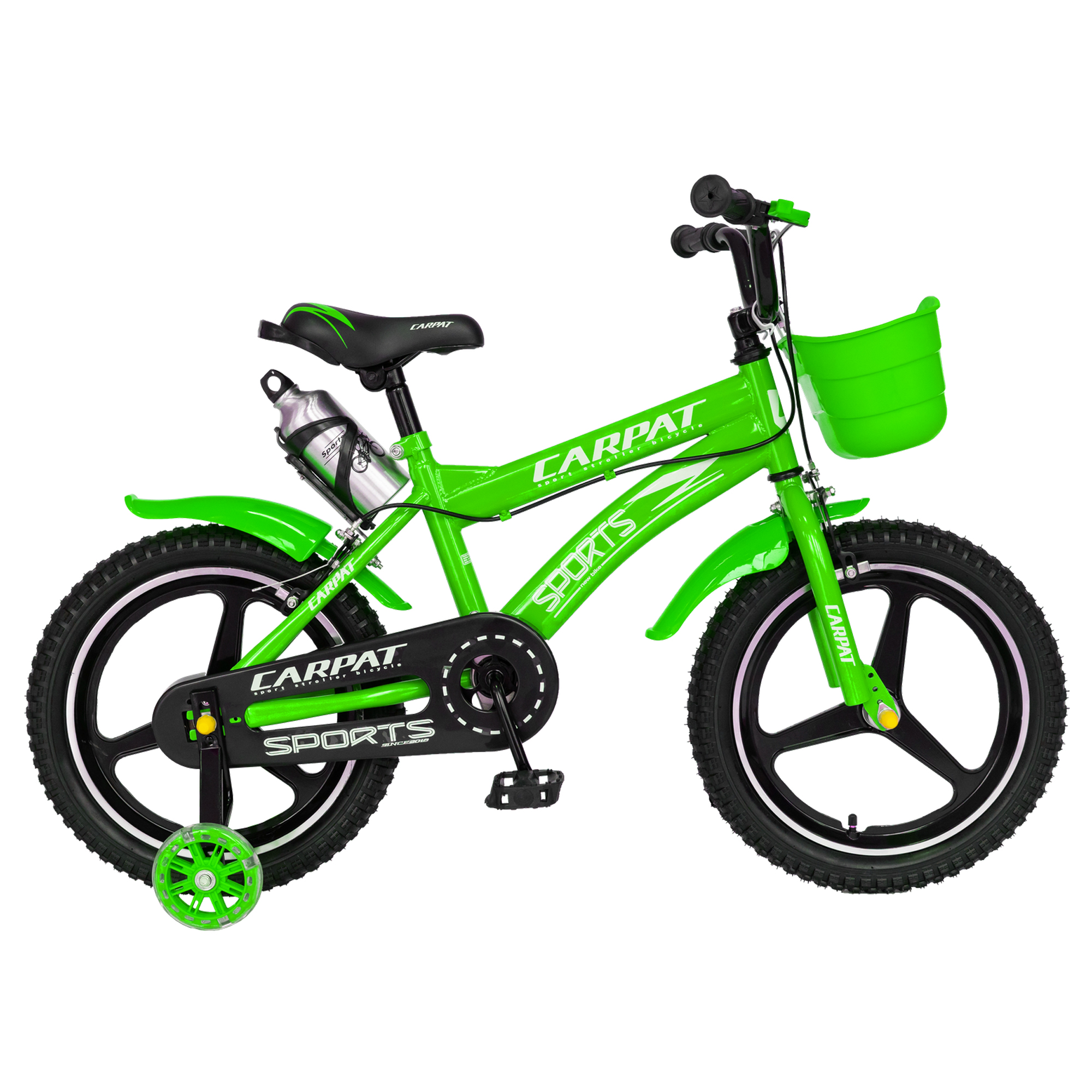 CARPAT Bicicleta copii 4-6 ani, roti 16 inch din magneziu, frane c-brake, roti ajutatoare cu led, carpat kids c1600a, cadru verde