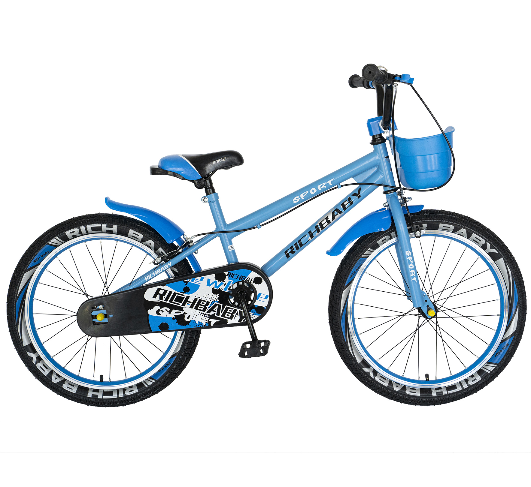 RICH BABY Bicicleta copii 7-10 ani, roti 20 inch, c-brake, rich baby r20/03a, cadru albastru cu design negru - resigilata