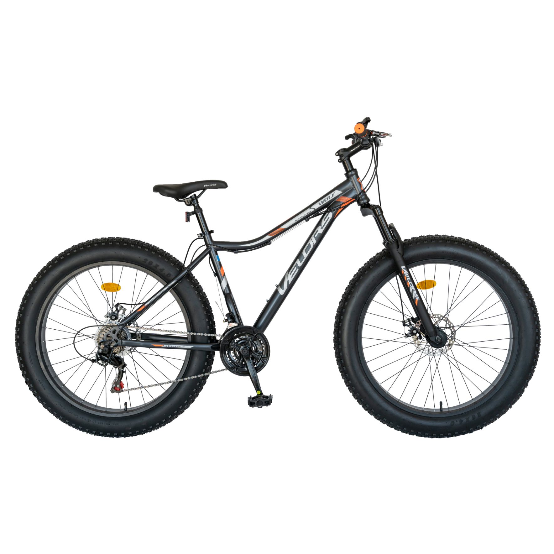VELORS Bicicleta fat-bike wolf, shimano tourney 21 viteze, roti 26 inch, frane pe disc, velors v2605d, cadru gri cu design