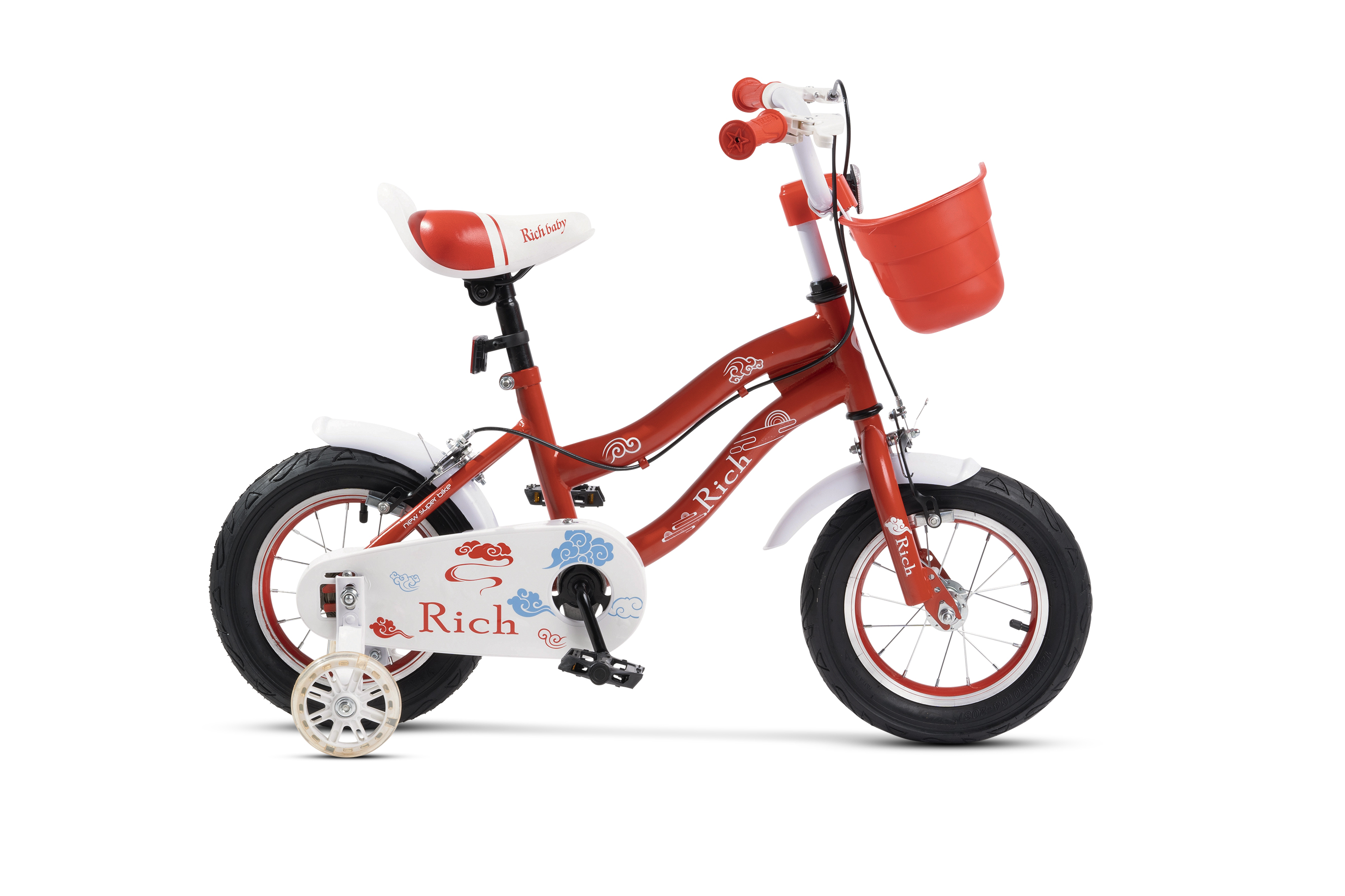 BICICLETE PENTRU COPII - Bicicleta Fete 2-4 ani Rich Baby R1208A 12", Rosu/Alb, https:carpatsport.ro