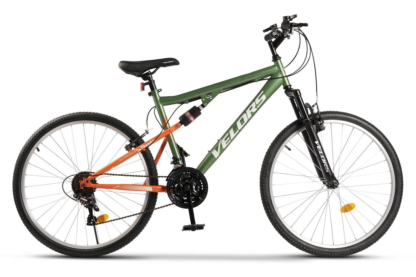 BICICLETE DE MUNTE - Bicicleta MTB-FS Velors Thunder V26205B 26", Verde/Portocaliu, https:carpatsport.ro