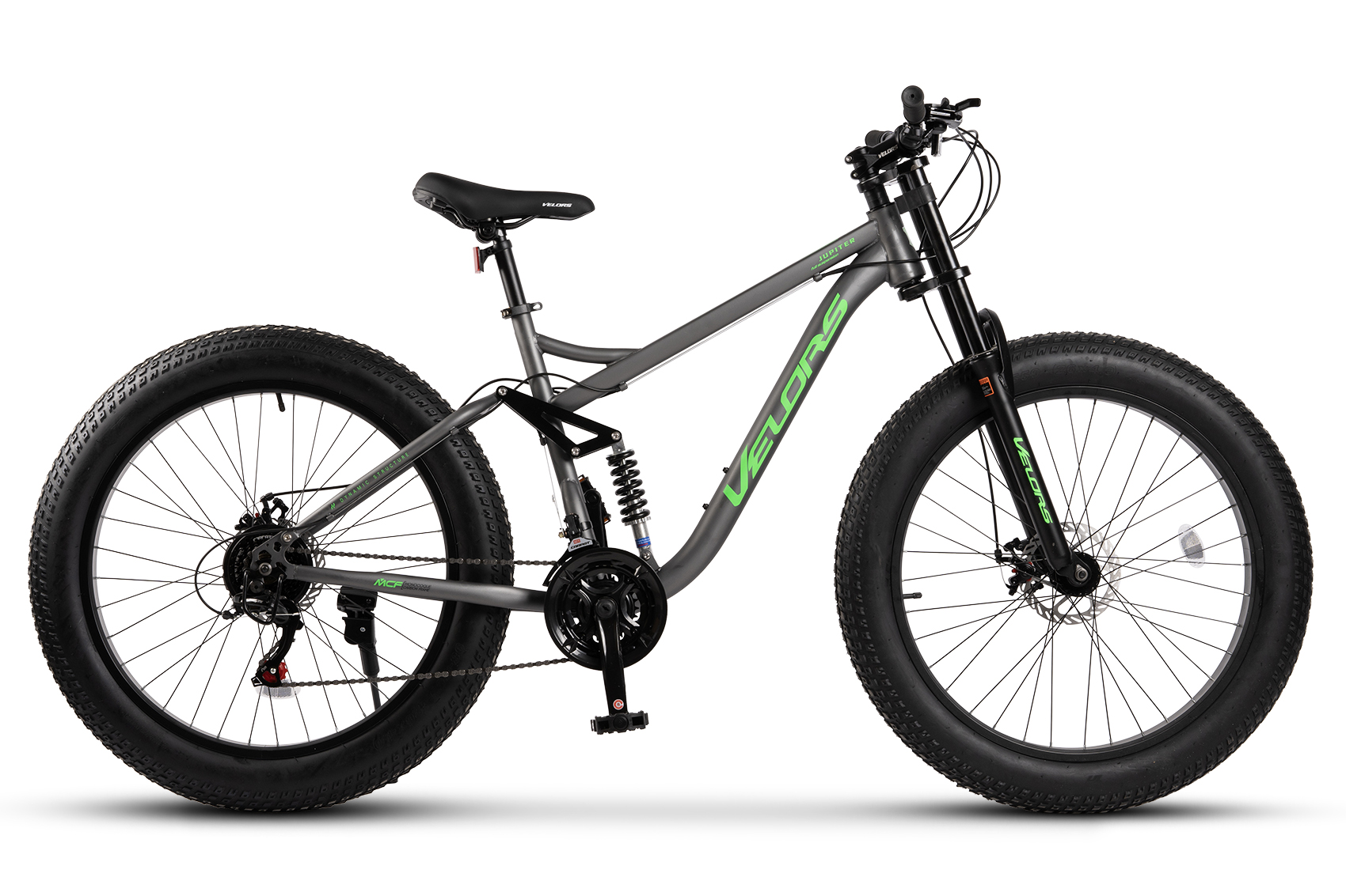 BICICLETE FAT BIKE - Bicicleta MTB-Full Suspension Fat-Bike Velors Jupiter V26309G 26", Gri/Verde, https:carpatsport.ro