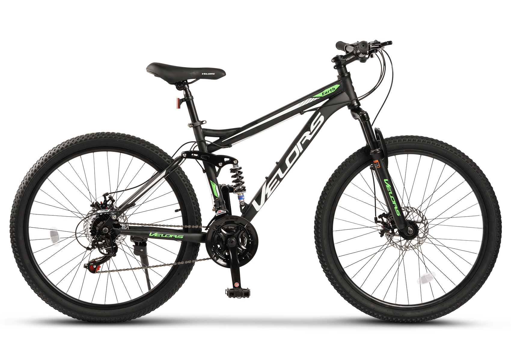PROMO BICICLETE - Bicicleta MTB Full-Suspension Velors Earth V2660G 26", Negru/Alb/Verde, carpatsport.ro