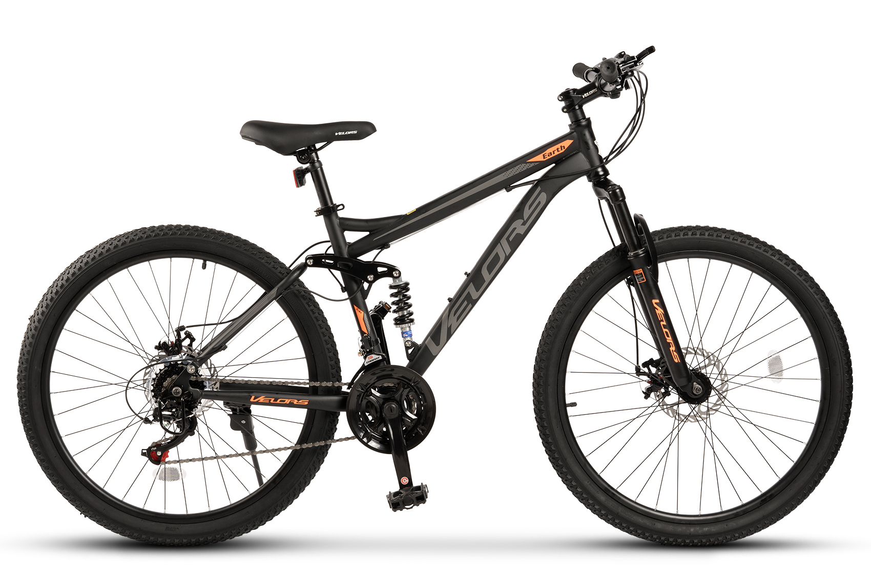PROMO BICICLETE - Bicicleta MTB Full-Suspension Velors Earth V2660G 26", Negru/Gri/Portocaliu, https:carpatsport.ro