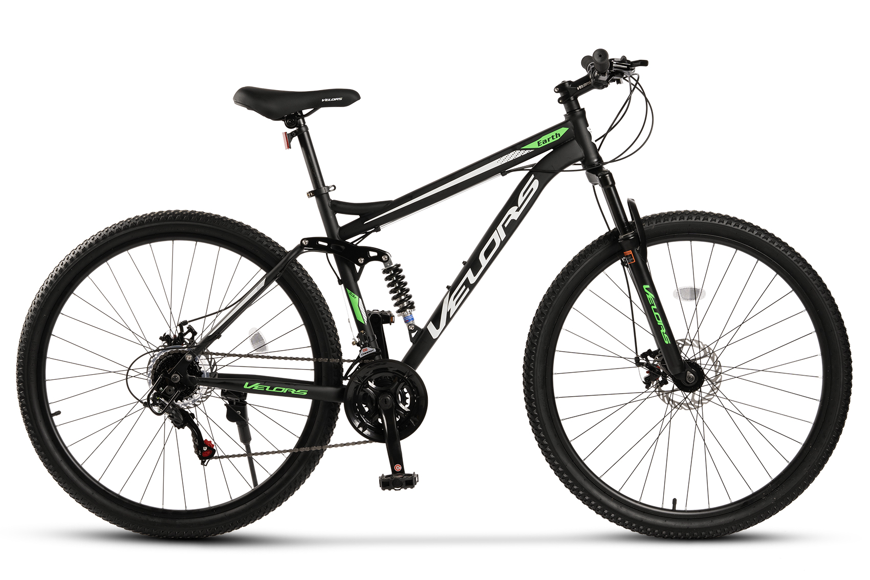 PROMO BICICLETE - Bicicleta MTB Full-Suspension Velors Earth V2960G 29", Negru/Alb/Verde, carpatsport.ro