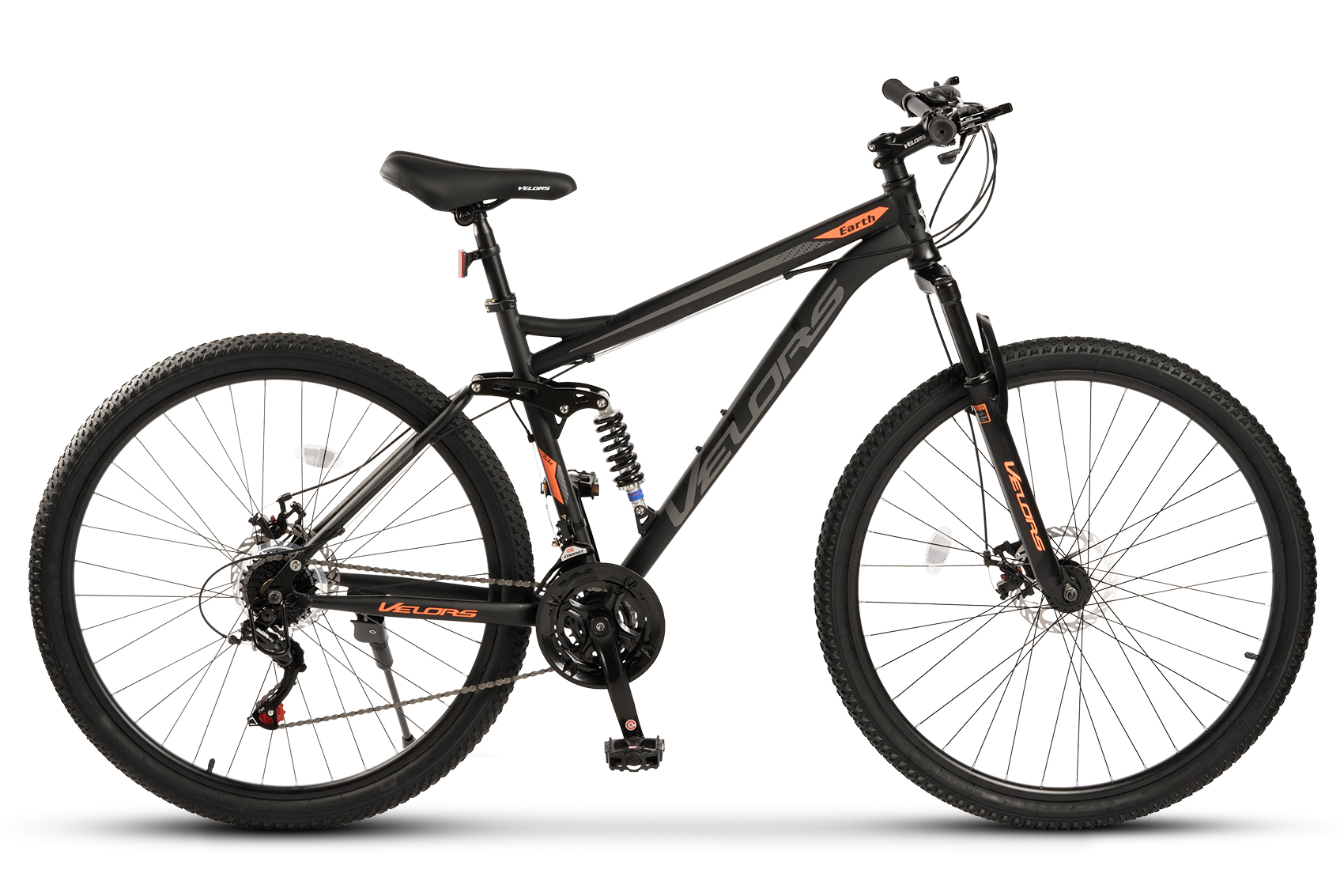 PROMO BICICLETE - Bicicleta MTB Full-Suspension Velors Earth V2960G 29", Negru/Gri/Portocaliu, https:carpatsport.ro