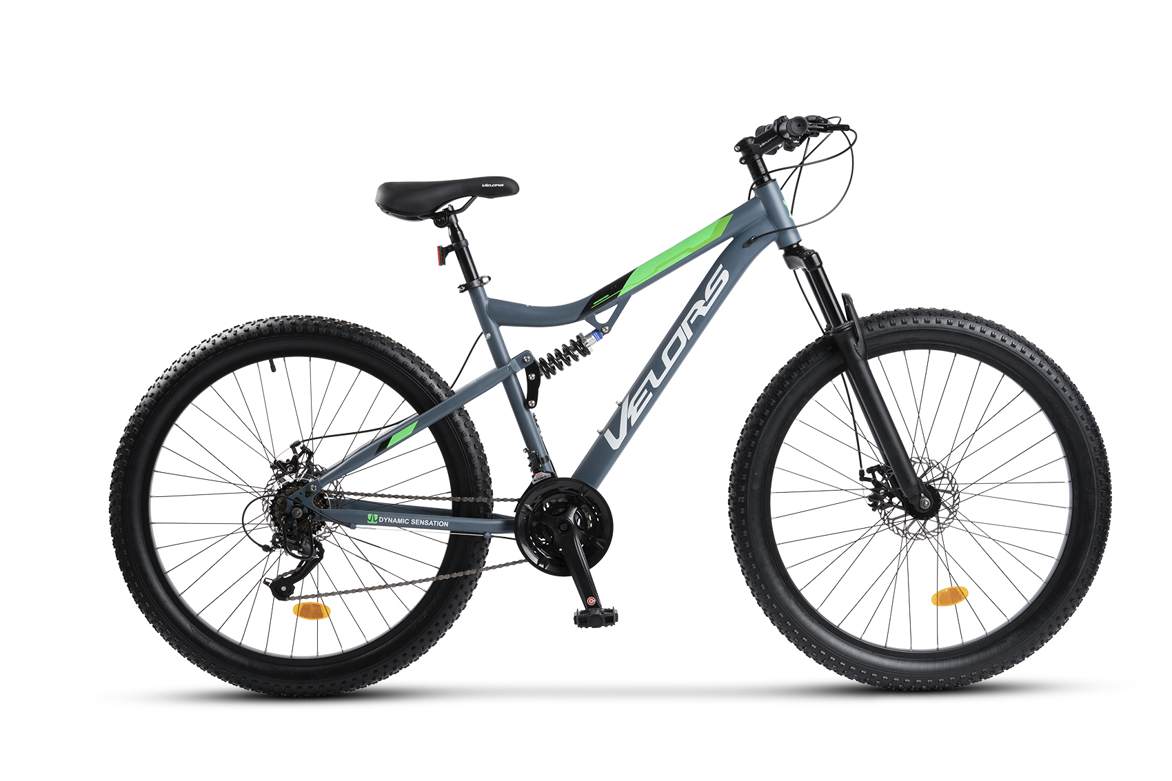 BICICLETE FAT BIKE - Bicicleta MTB-Full Suspension Fat Bike Velors Innovation V27304A 27.5", Gri/Alb/Verde, carpatsport.ro