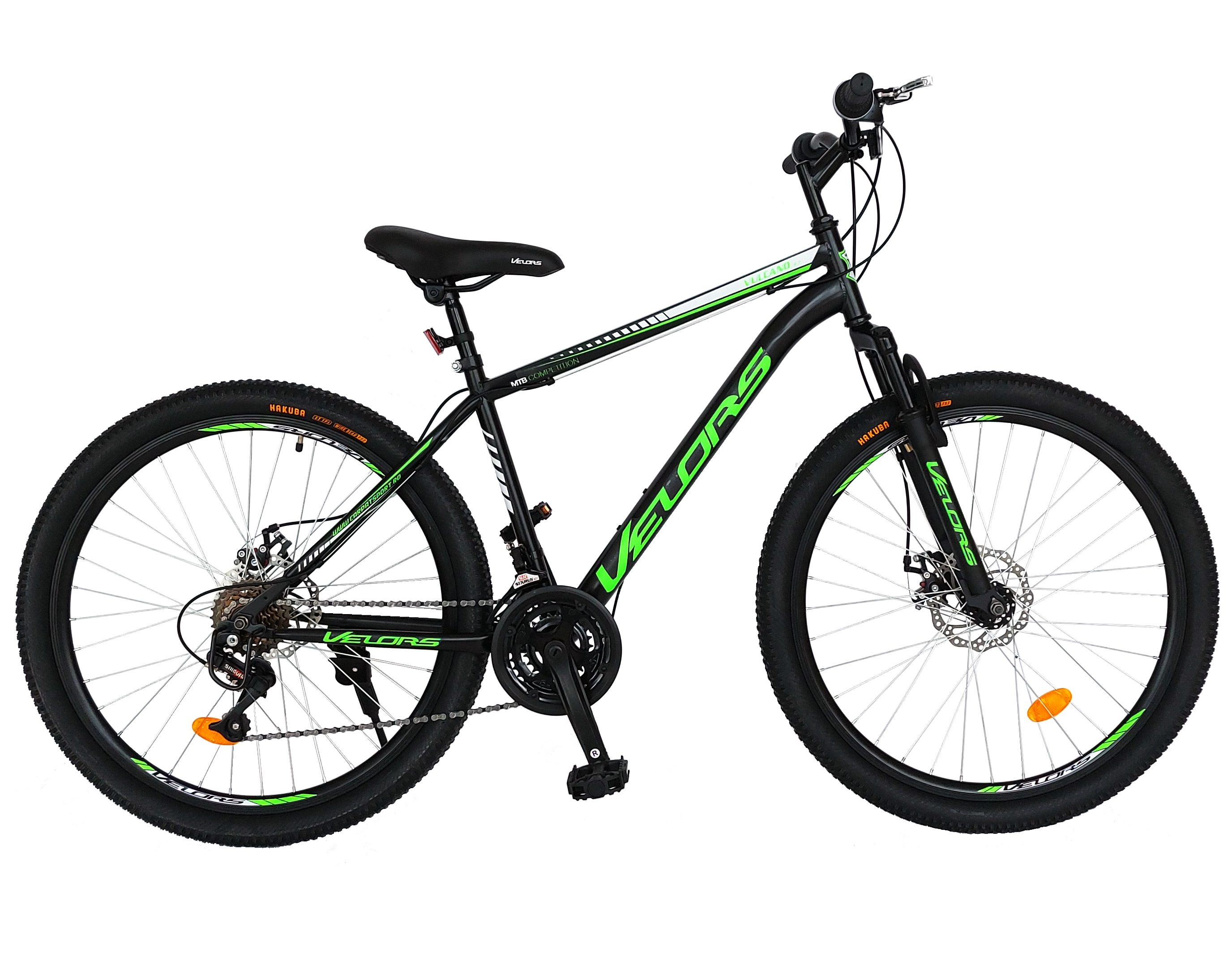 VELORS Bicicleta mtb-ht, 18 viteze, roti 26 inch, frane pe disc, velors vulcano v2609a, negru cu design verde