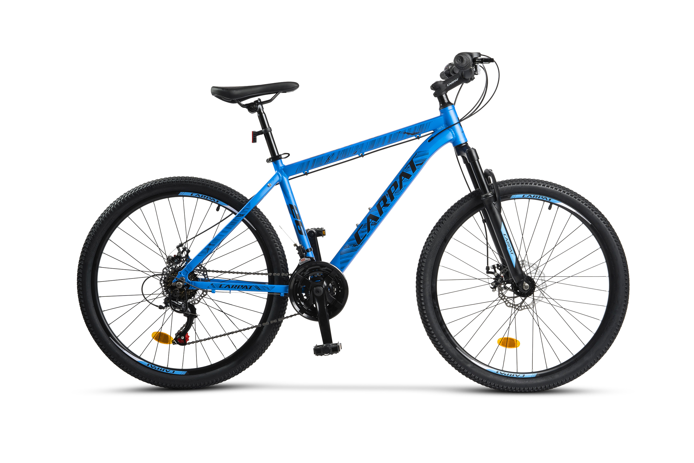 BICICLETE DE MUNTE - Bicicleta MTB-HT, 21 viteze, Roti 26 Inch, Cadru Aluminiu 6061, Frane pe Disc, Carpat C2684C, Albastru cu Design Negru, https:carpatsport.ro