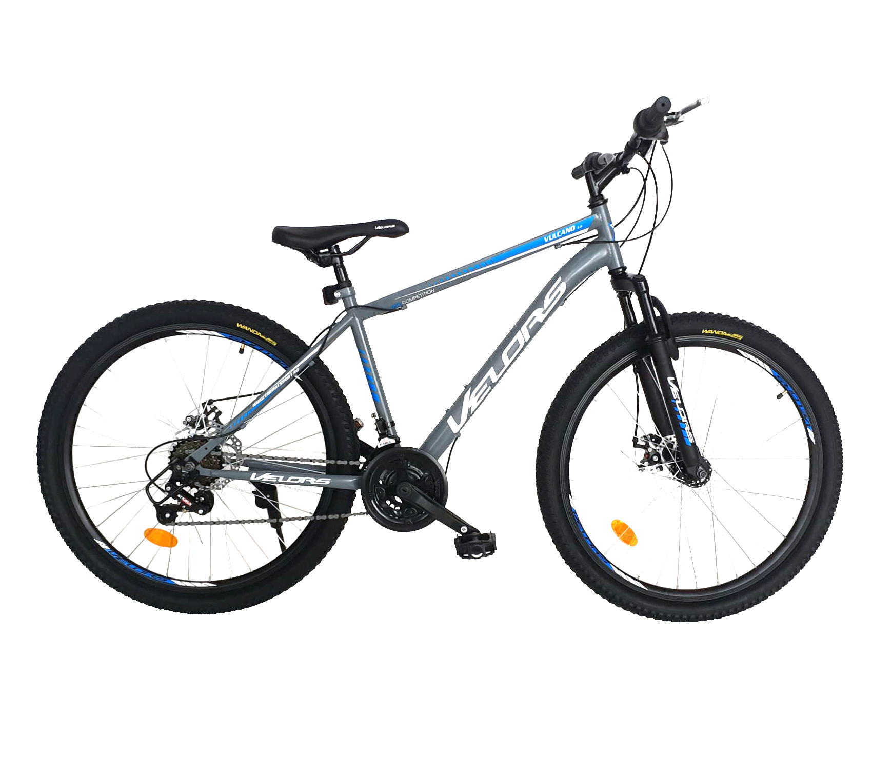 VELORS Bicicleta mtb-ht, schimbator saiguan, 18 viteze, roti 24 inch, frane pe disc, velors vulcano v2409a, gri cu design