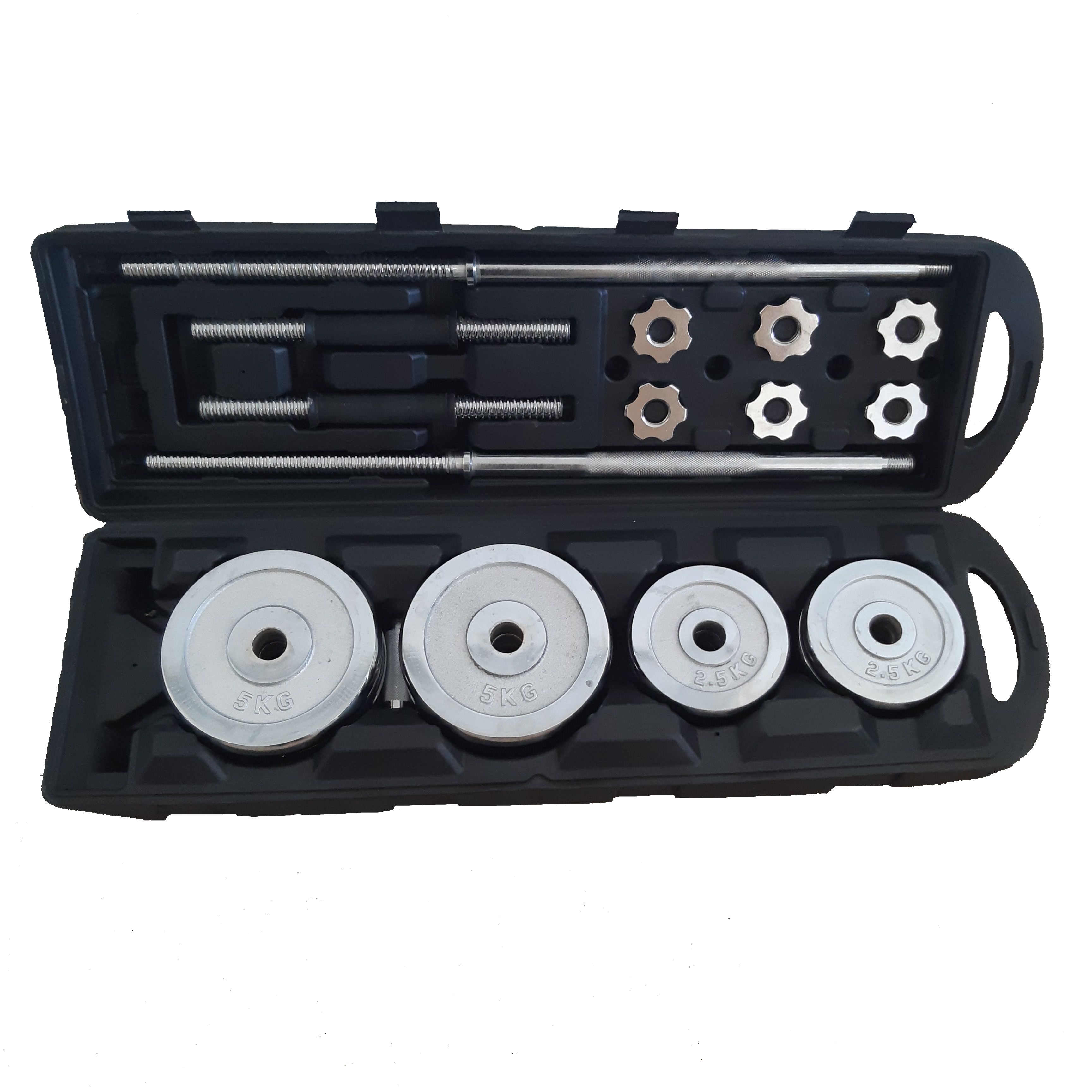 Set haltera si gantere reglabile, bare si discuri cromate, capacitate reglabila pana la 50 kg