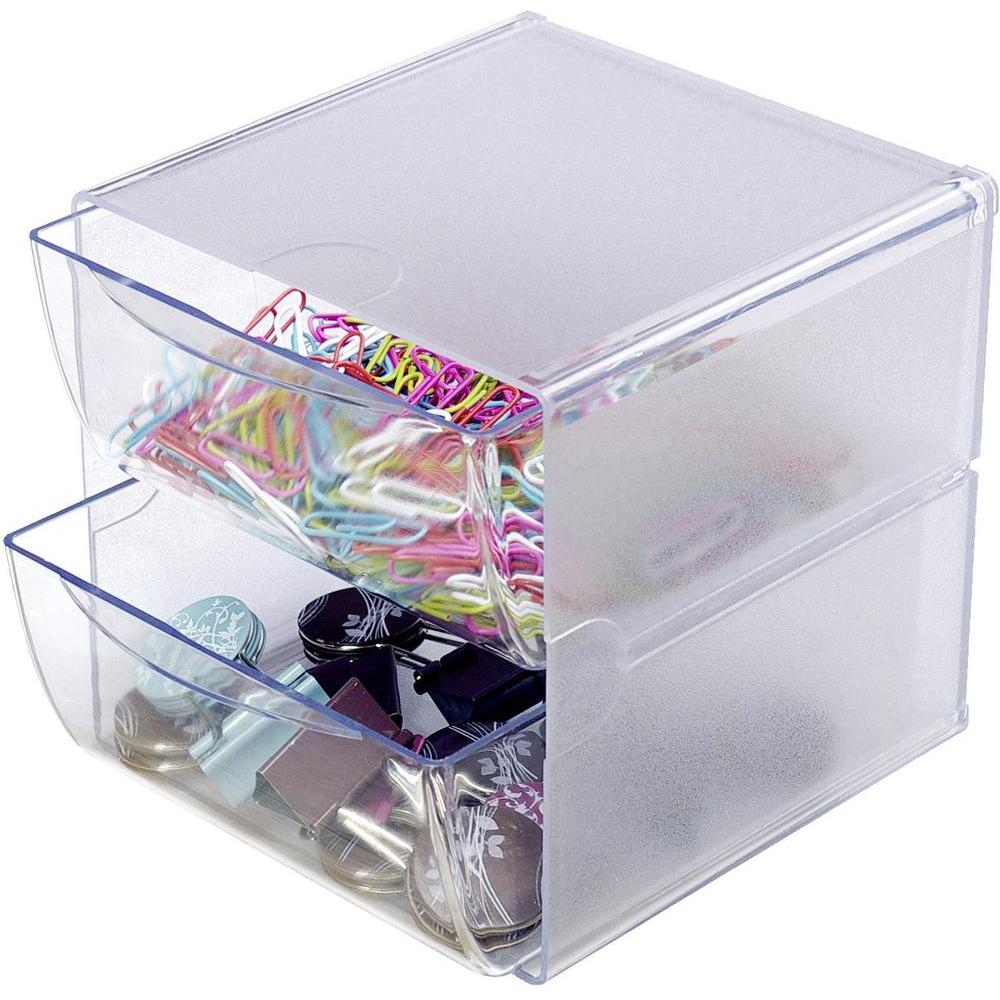 Sistem de organizare cu 2 sertare, transparent, (l x Î x A) 152 x 182 x 152 mm, Deflecto Cube