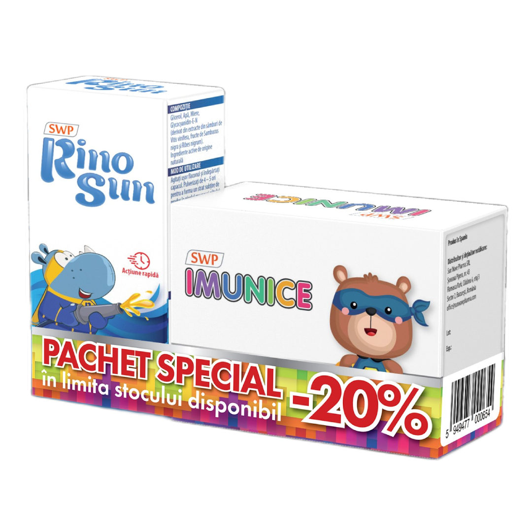Suplimente pentru copii - Pachet Imunice, 30 plicuri + RinoSun, 20ml, Sun Wave Pharma
, nordpharm.ro