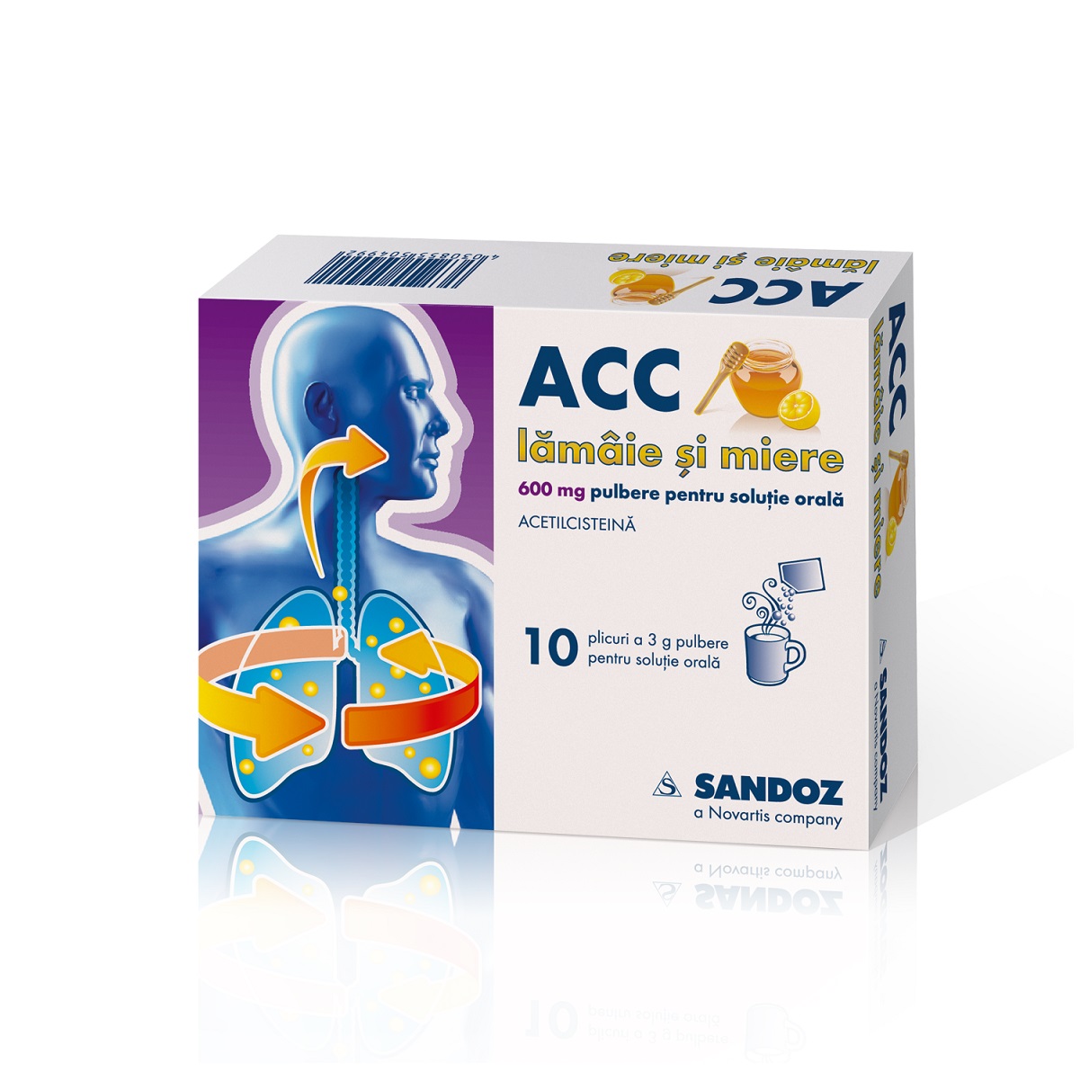 Sistemul respirator - ACC lamaie si miere, 600 mg, 10 plicuri, Sandoz , nordpharm.ro