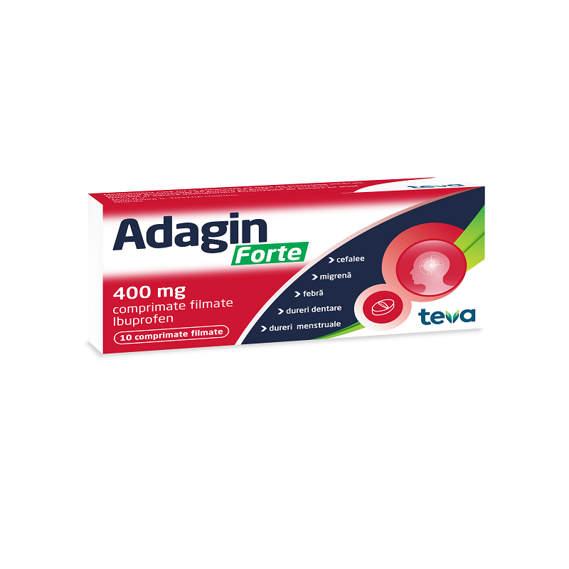 Analgezice, antiinflamatoare, antipiretice - Adagin forte, 400 mg, 10 comprimate filmate, Teva, nordpharm.ro