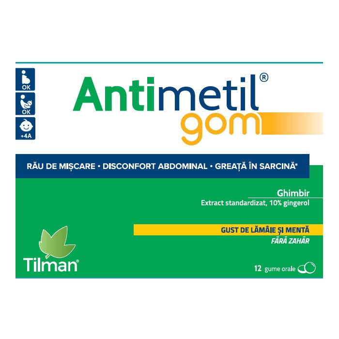 Rau de miscare - Antimetil gom, 12 gume orale, Tilman, nordpharm.ro
