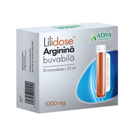 Vitamine si suplimente - Arginina Buvabila 1000 mg Lilidose, 10 monodoze x 25 ml, Adya Green Pharma , nordpharm.ro
