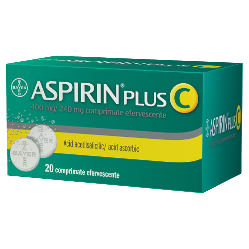 Raceala si gripa - Aspirin Plus C, 400 mg/240 mg, 20 comprimate efervescente, Bayer, nordpharm.ro