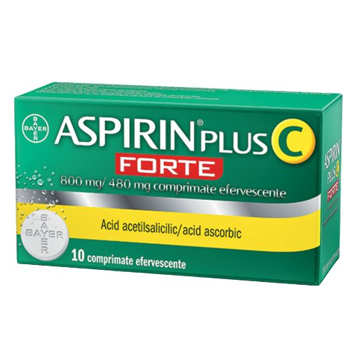 Raceala si gripa - Aspirin Plus C Forte, 800 mg/480 mg, 10 comprimate efervescente, Bayer, nordpharm.ro