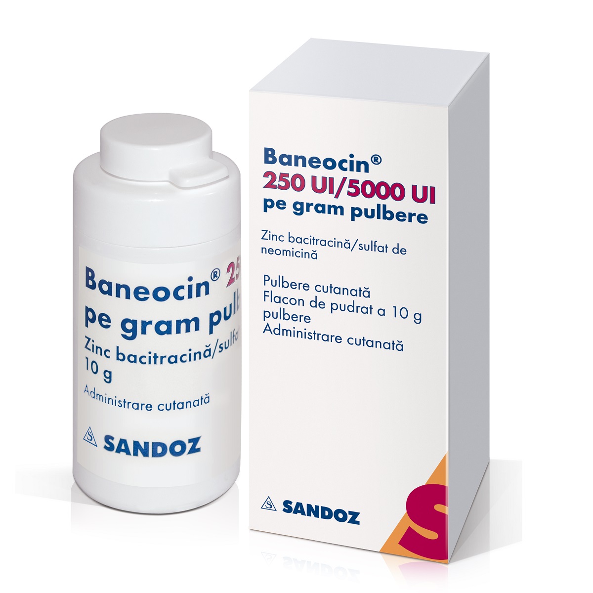 Antiseptice - Baneocin pulbere, 250 UI/5000 UI pe gram, 10 g, Sandoz, nordpharm.ro