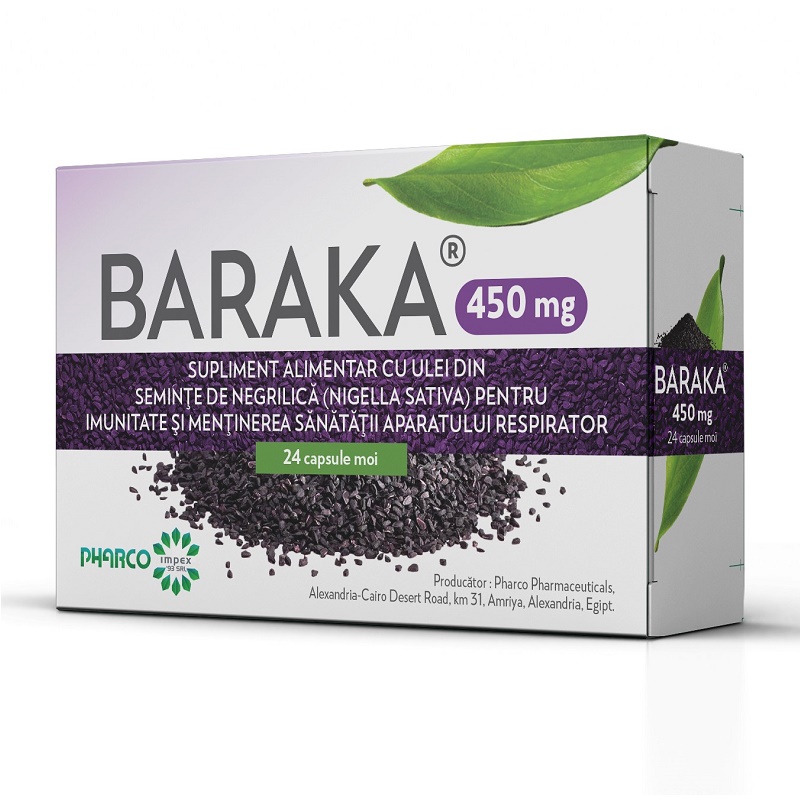 Sistemul respirator - Baraka, 450 mg, 24 capsule moi, Pharco, nordpharm.ro