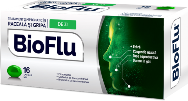 Raceala si gripa - Bioflu, 16 capsule moi, Biofarm, nordpharm.ro