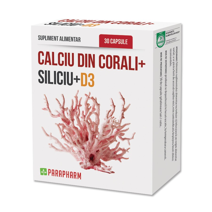 Afectiuni osteoarticulare - Calciu din Corali + Siliciu + D3, 30 capsule, Parapharm , nordpharm.ro