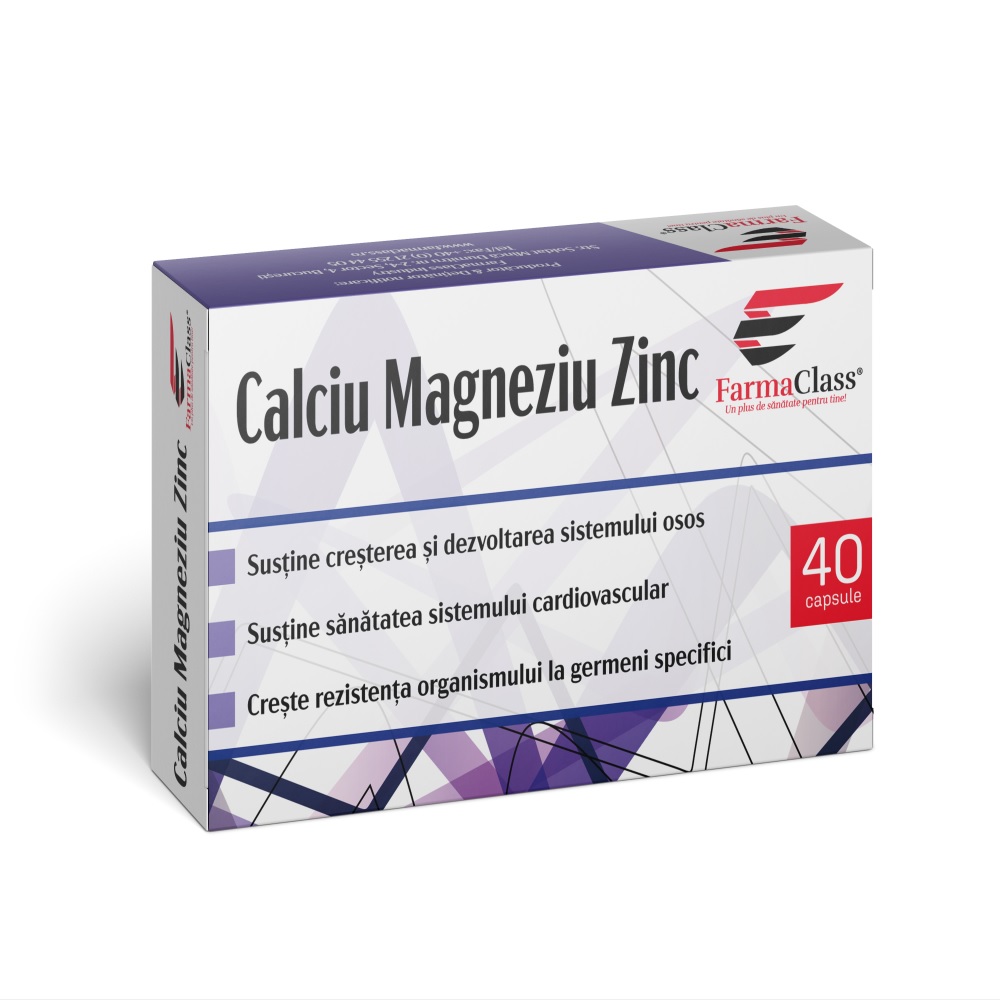 Suplimente alimentare - Calciu Magneziu Zinc, 40 capsule, FarmaClass, nordpharm.ro