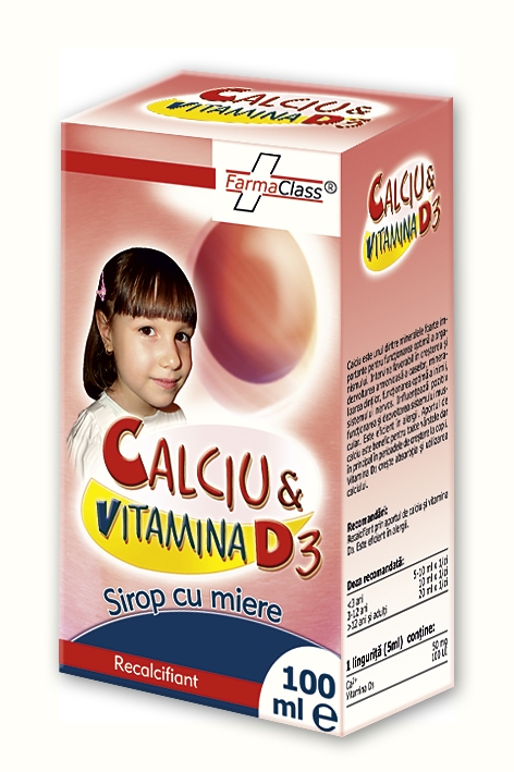 Suplimente pentru copii - Calciu si vitamina D3 sirop, 100 ml, FarmaClass, nordpharm.ro
