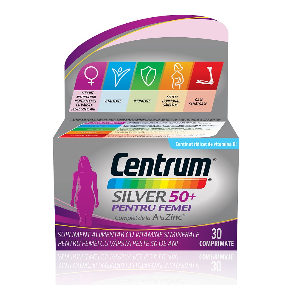 Vitamine si minerale - Centrum Silver 50+ pentru femei, 30 comprimate, Gsk, nordpharm.ro