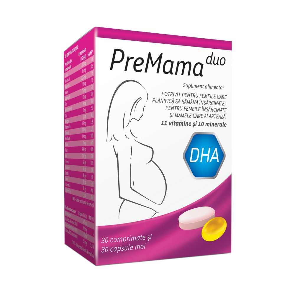 Mama si copilul - Complex de multivitamine PreMama Duo, 30 comprimate + 30 capsule moi, Alkaloid, nordpharm.ro