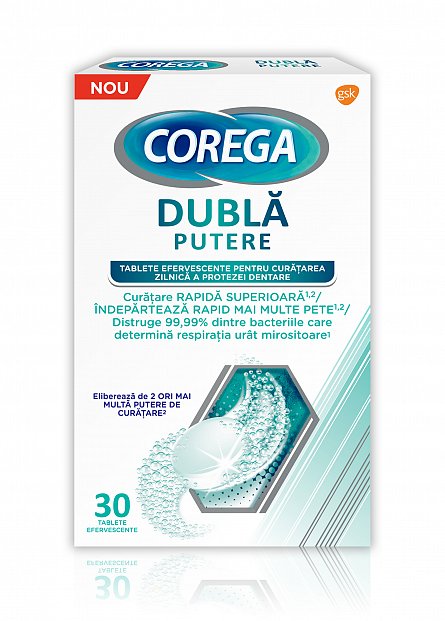 Igiena orala - Tablete efervescente Corega Dubla Putere, 36 tablete, Gsk, nordpharm.ro